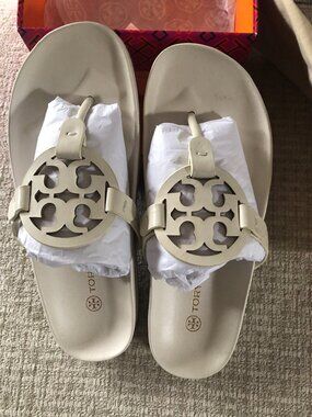 Tory Burch Miller Cloud Leather Thong Sandals - New Ivory Size 7.5